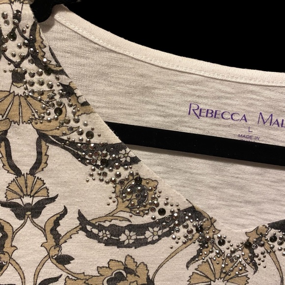Rebecca Malone Short Sleeve Floral Print Metal Studded Top.  Size L - Picture 4 of 7
